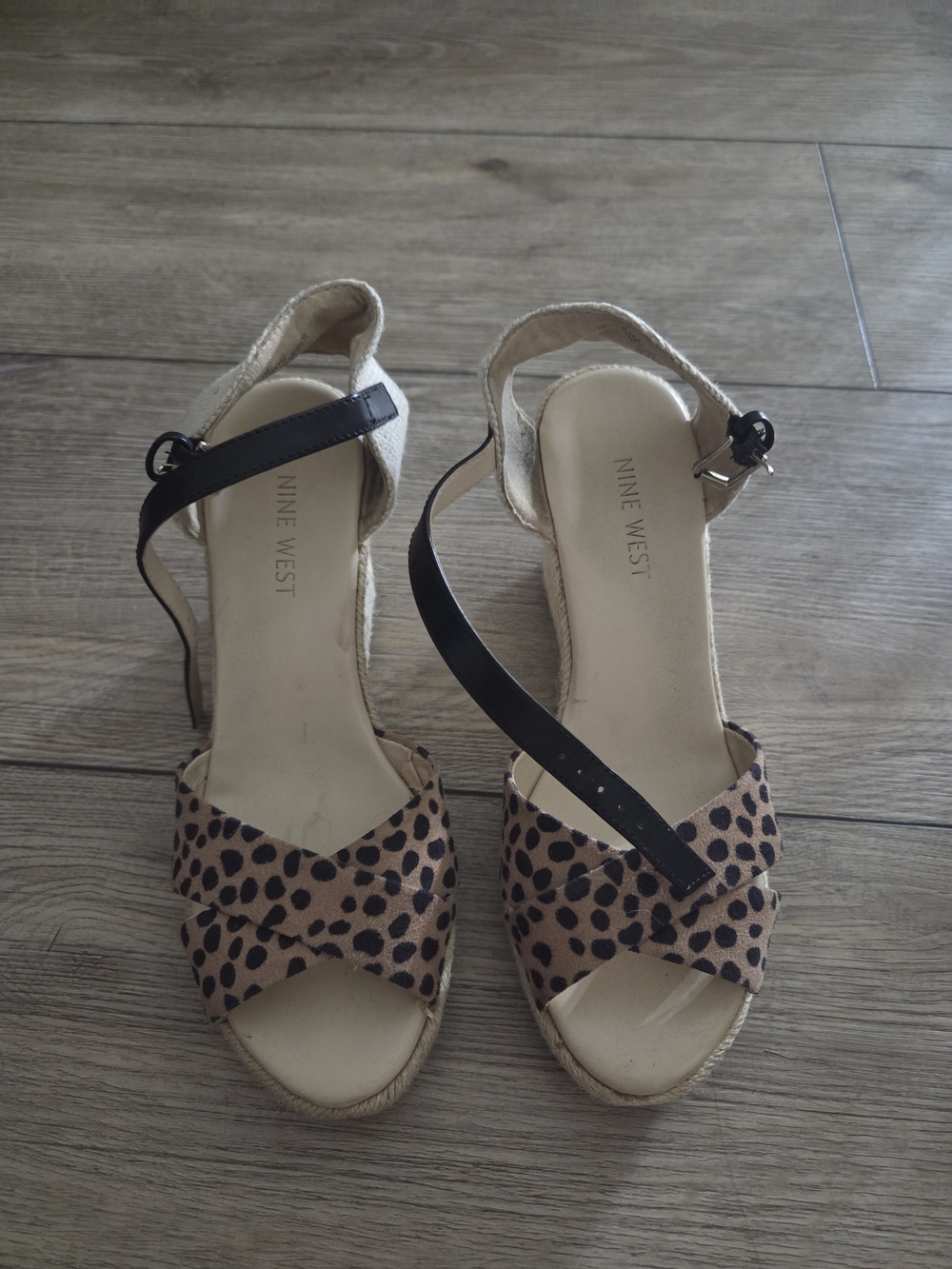 Nine West Leopard-Print Espadrille Wedge Sandals - Black & Tan
